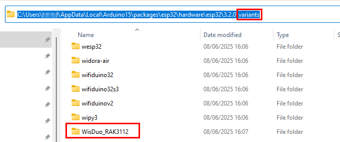 RAK3112 variant in BSP 'variants' folder
