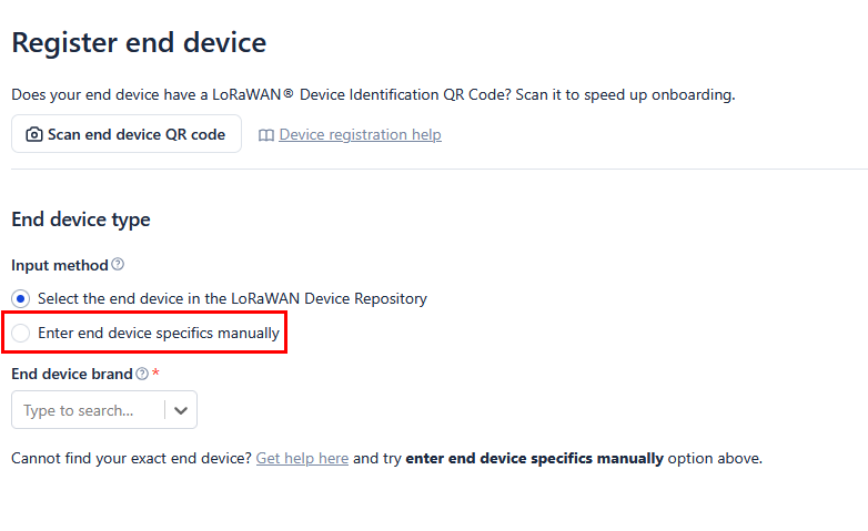 Enter OTAA end-device specifics manually