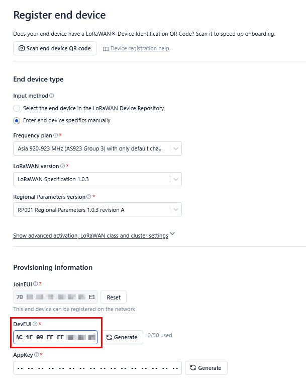 OTAA DevEUI credential