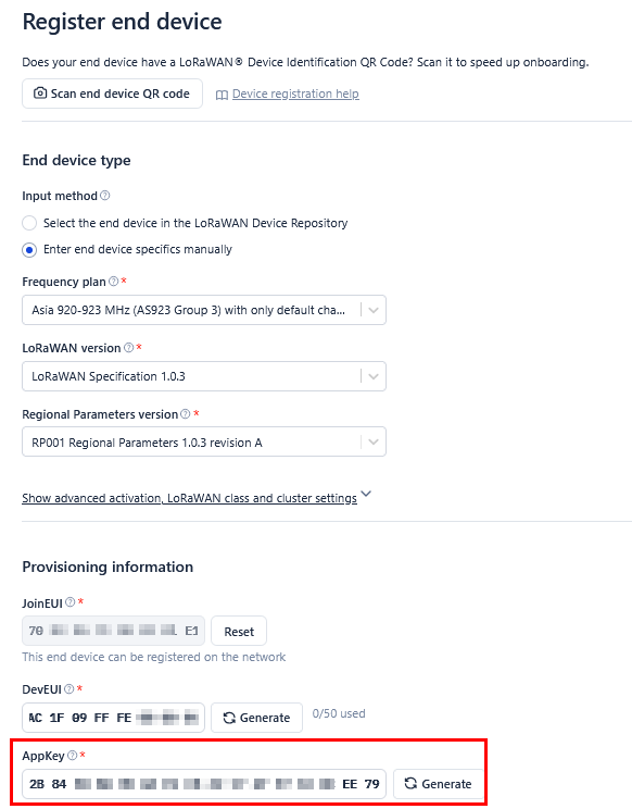 OTAA AppKey credential
