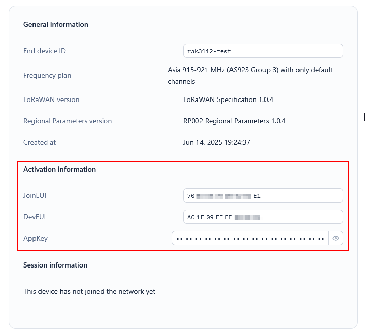 OTAA end-device successfully registered to TTN