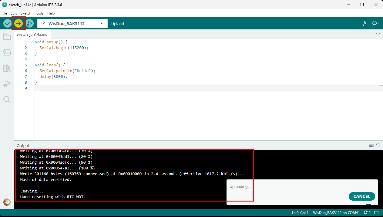 Upload the example code