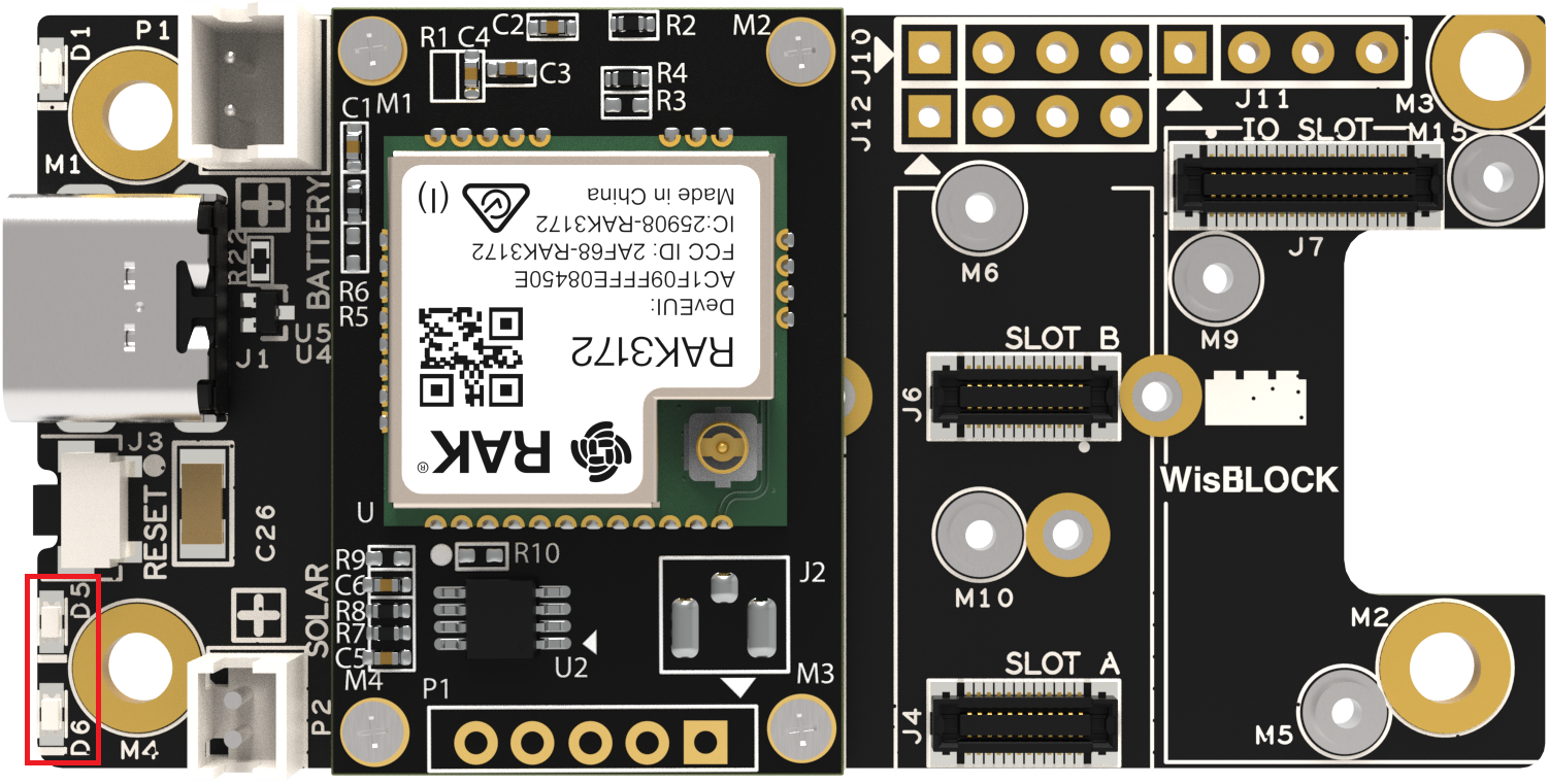 RAK3172 Evaluation Board LEDs