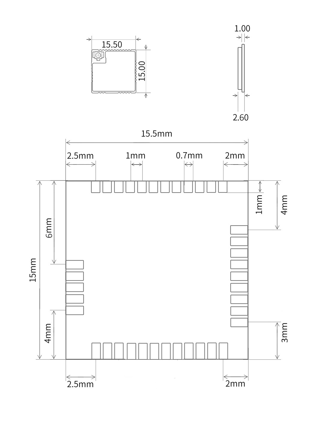 RAK3172-F Physical Dimension