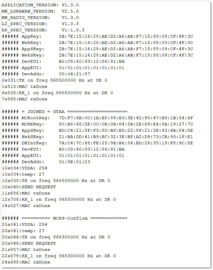 RAK3172 UART2 Logs for SDK version 1.3.0