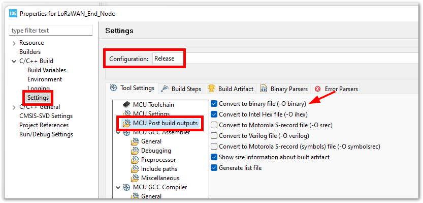 Bin generation settings