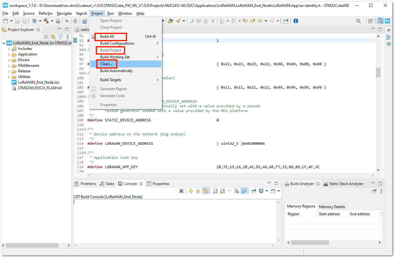 Clean and Build the STM32CubeIDE Project