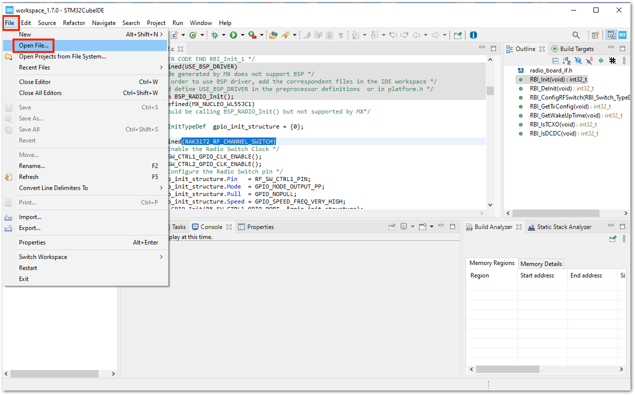 Open the File Needed to Modify with OTAA Parameters