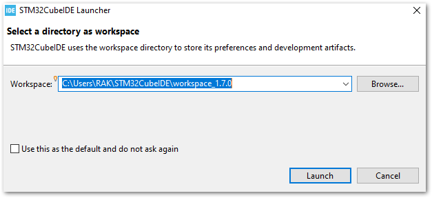 STM32CubeIDE Workspace Selection