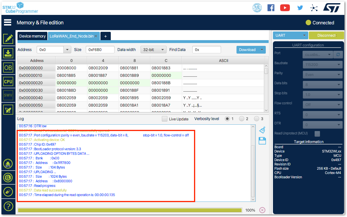 RAK3172 Detected by STM32CubeProgrammer