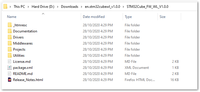 STM32WL V1.0.0 Folder Structure