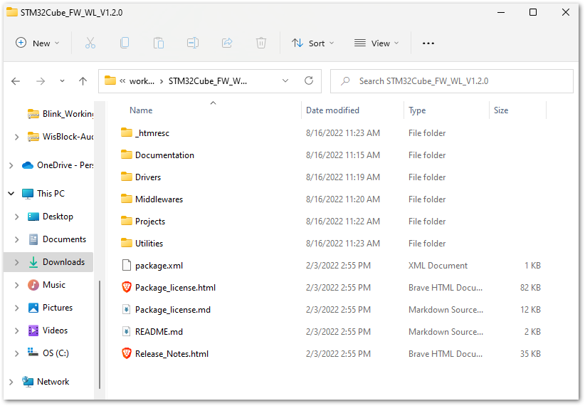 STM32WL V1.2.0 Folder Structure