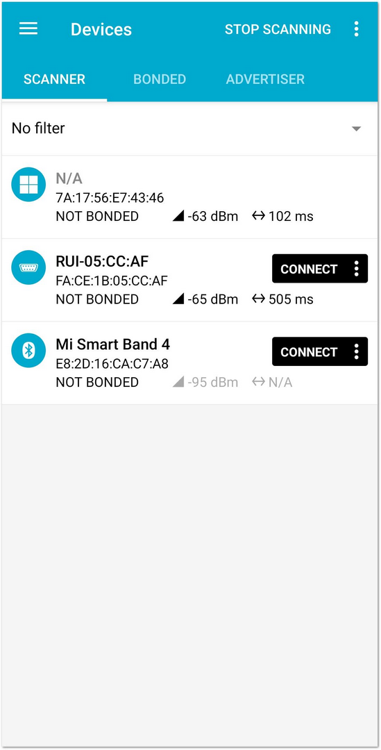 Available Bluetooth Devices in the Nordic App