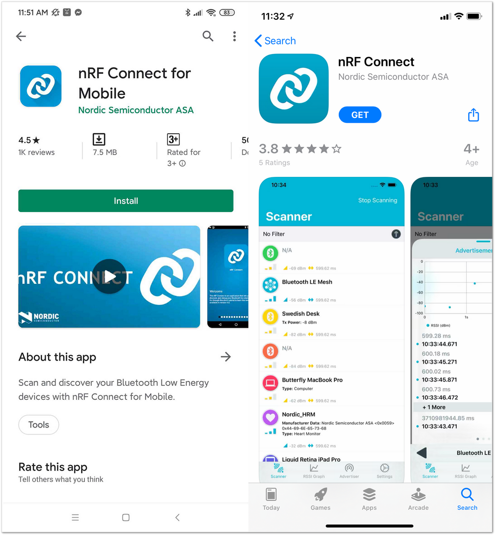 nRF Connect App in Android and IOS
