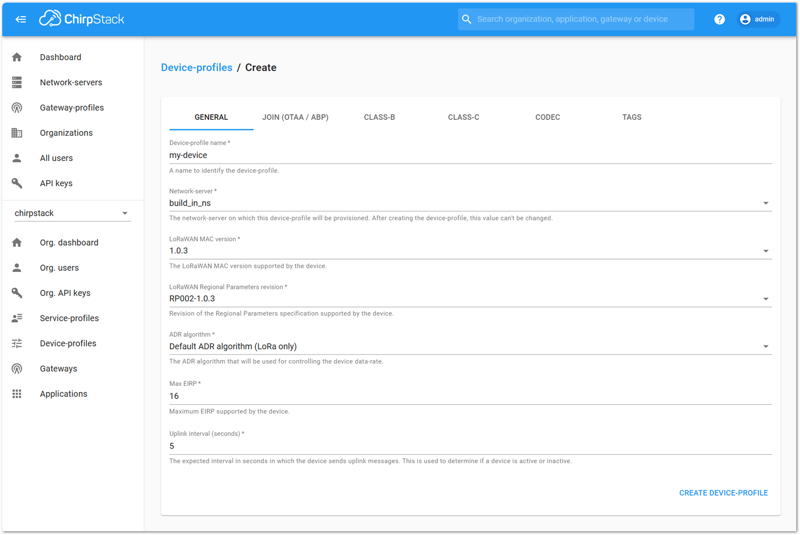 Add Device profile information