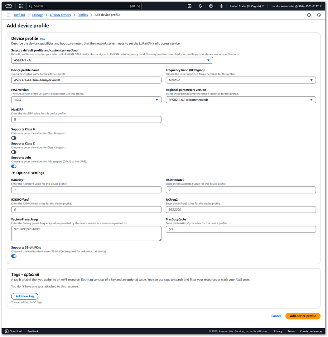 AWS Add Device Profile