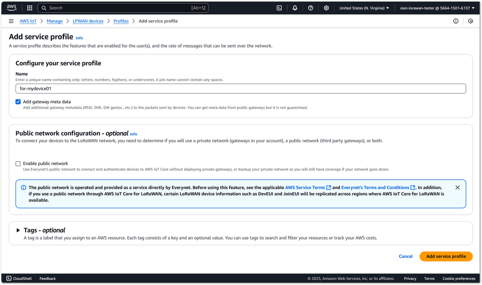 AWS Add Service Profile