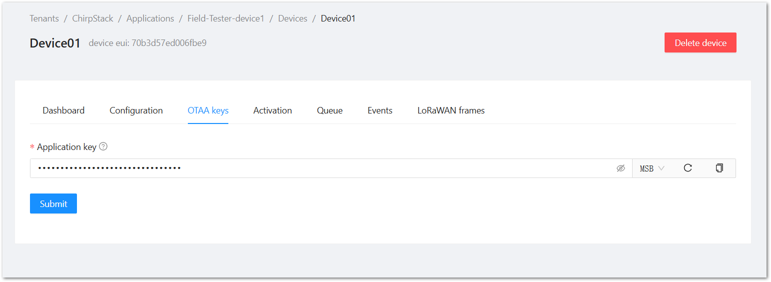 ChirpStack Add Application Key