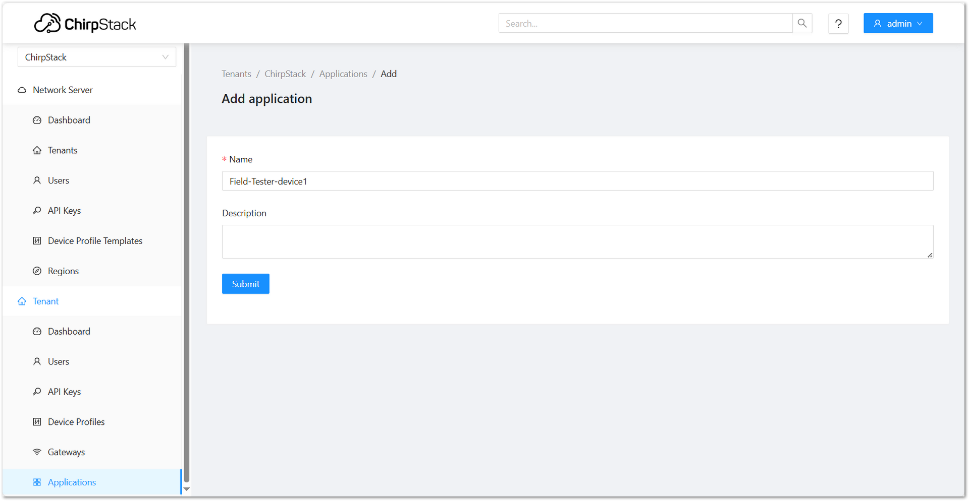 ChirpStack Add Application