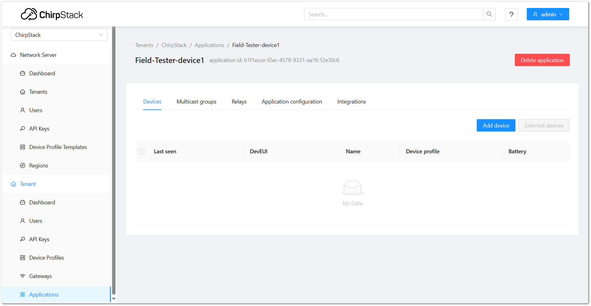 ChirpStack Add Device on Applications