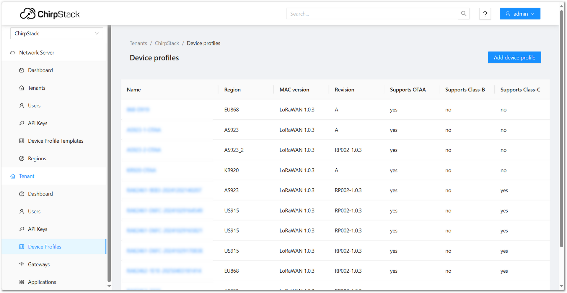 ChirpStack Add Device Profile