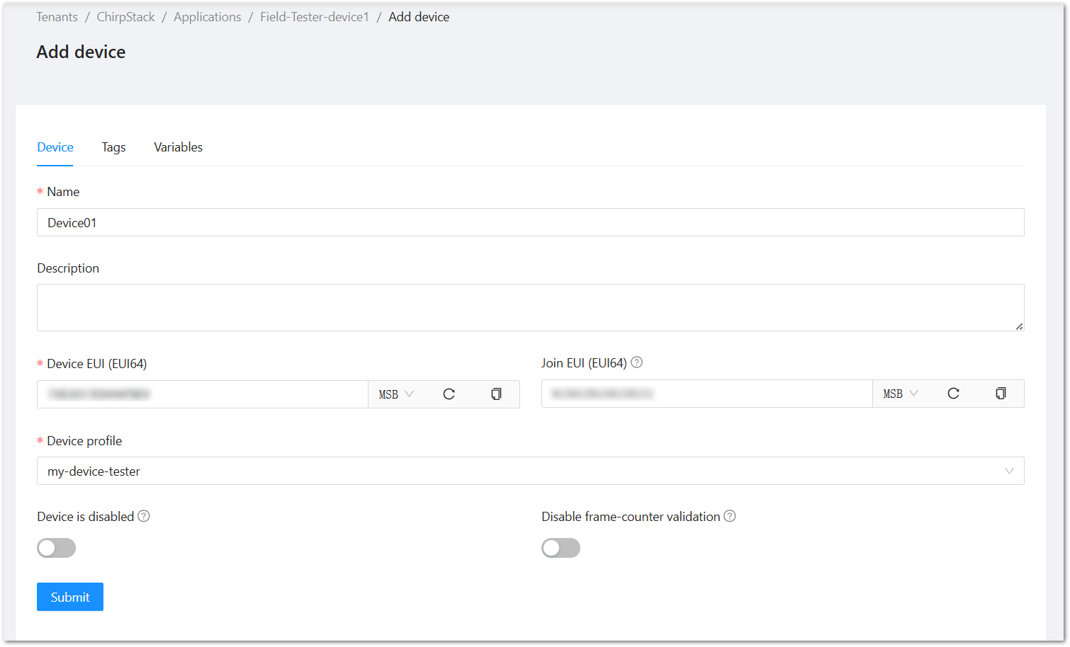 ChirpStack Fill Device Information
