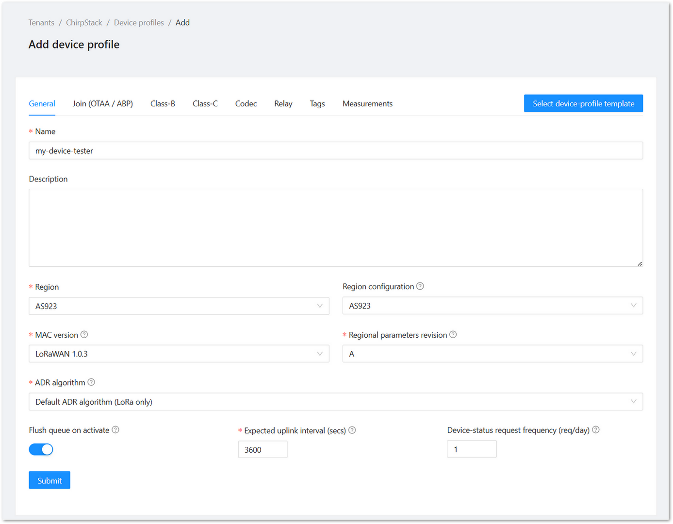 ChirpStack Match Device Specifications