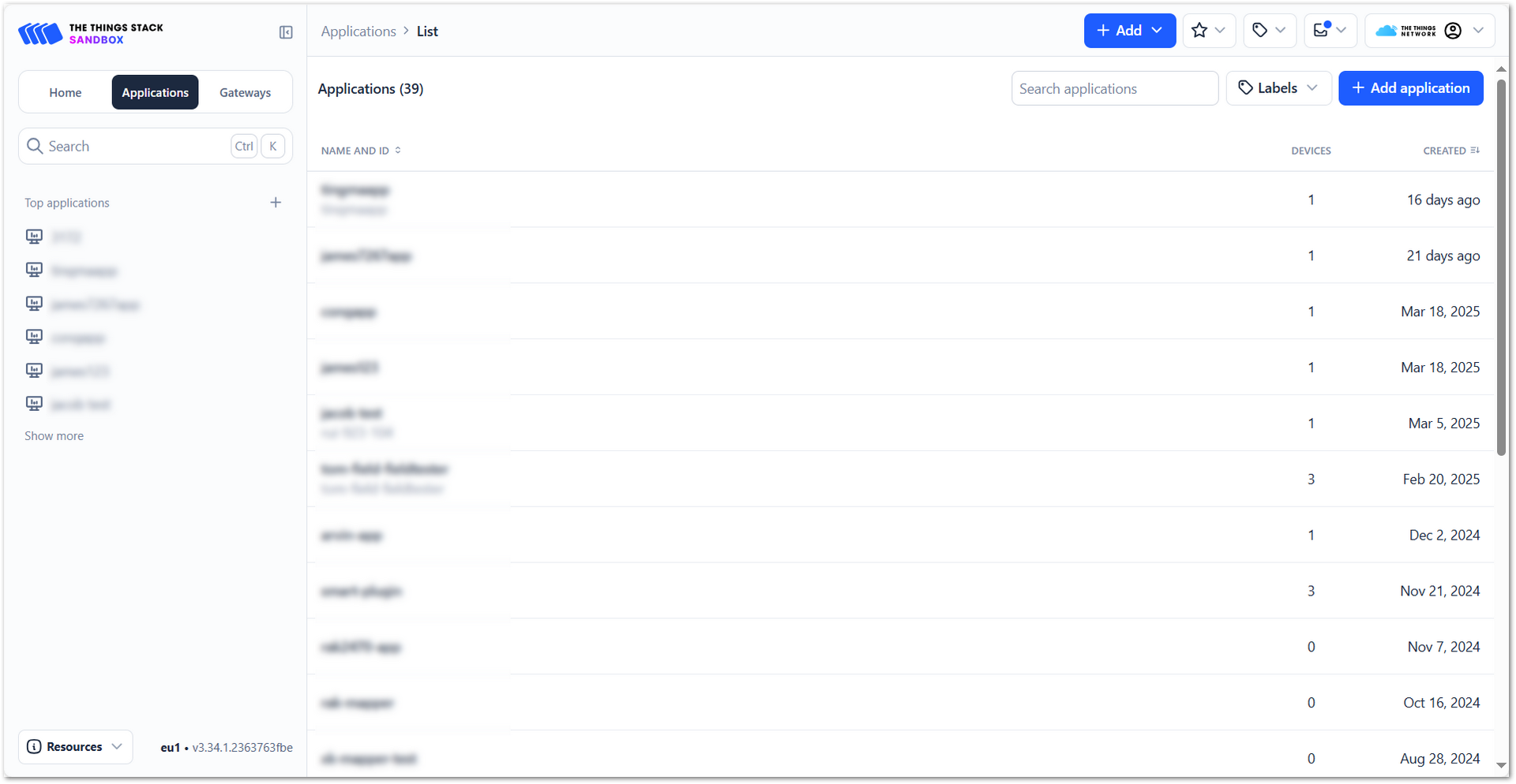 The Things Network Add Application