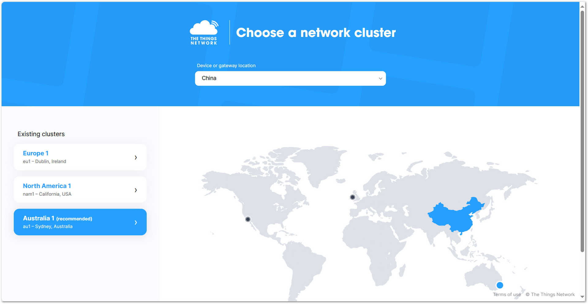 The Things Network Cluster Selection