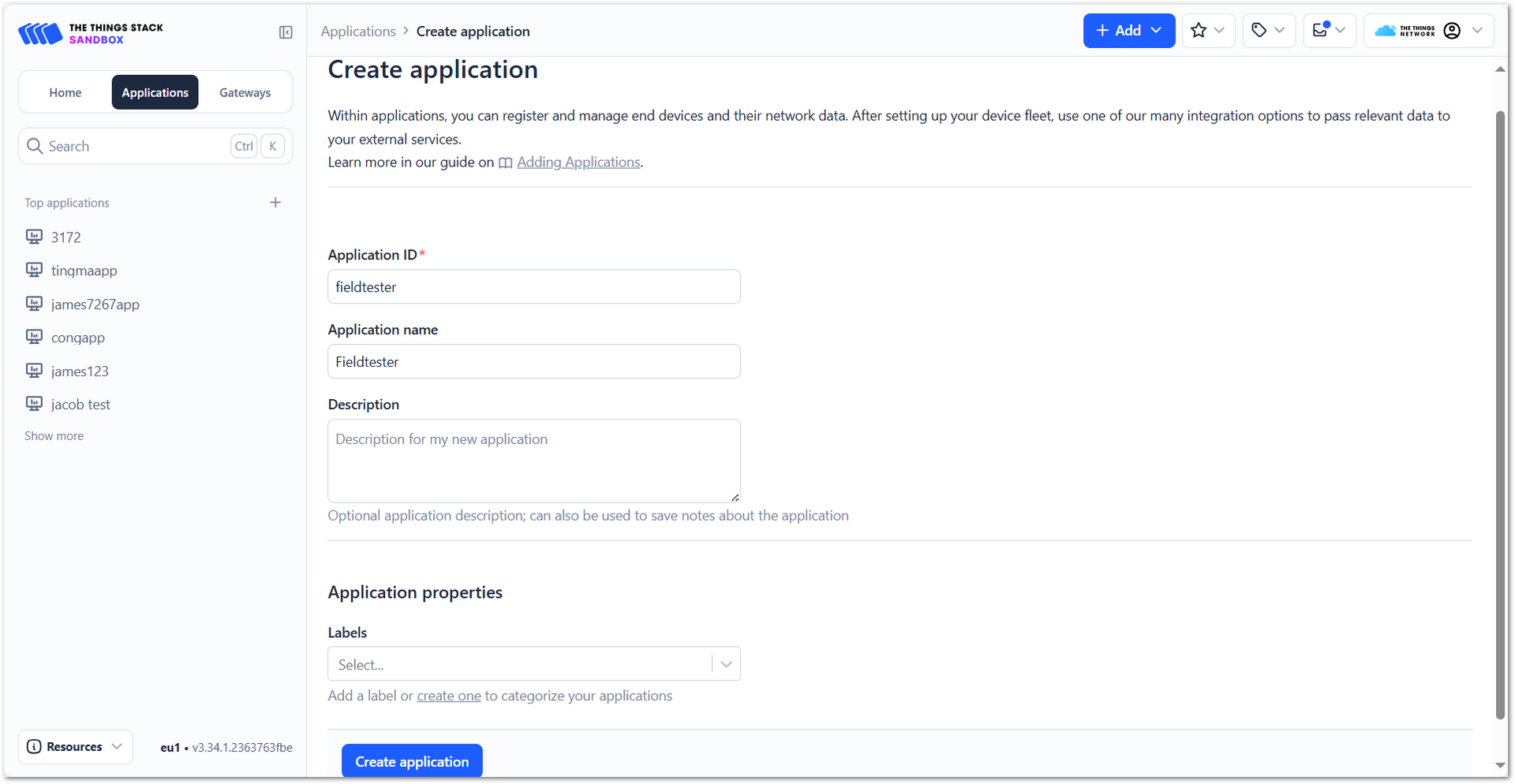 The Things Network Create Application