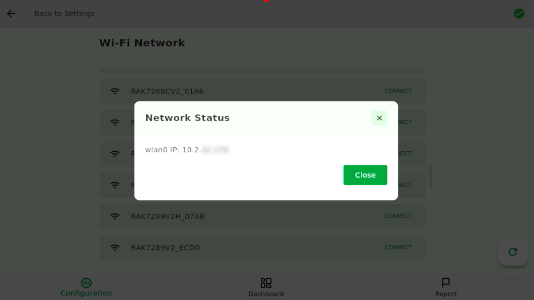 Wi-Fi Network Status (IP Address)