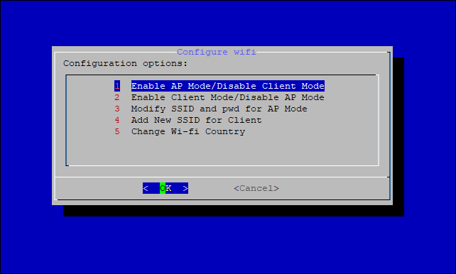 Configuration options for Wi-Fi