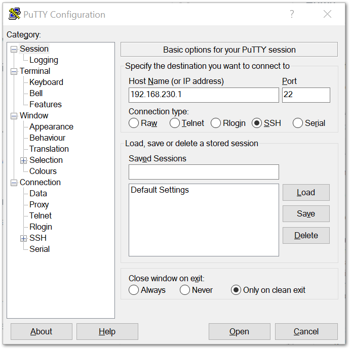 Putty software for SSH in Windows