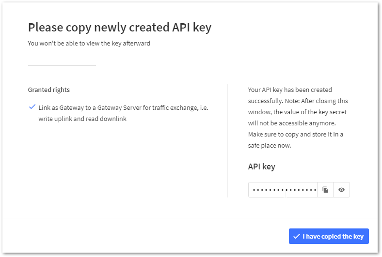 Copy the generated key