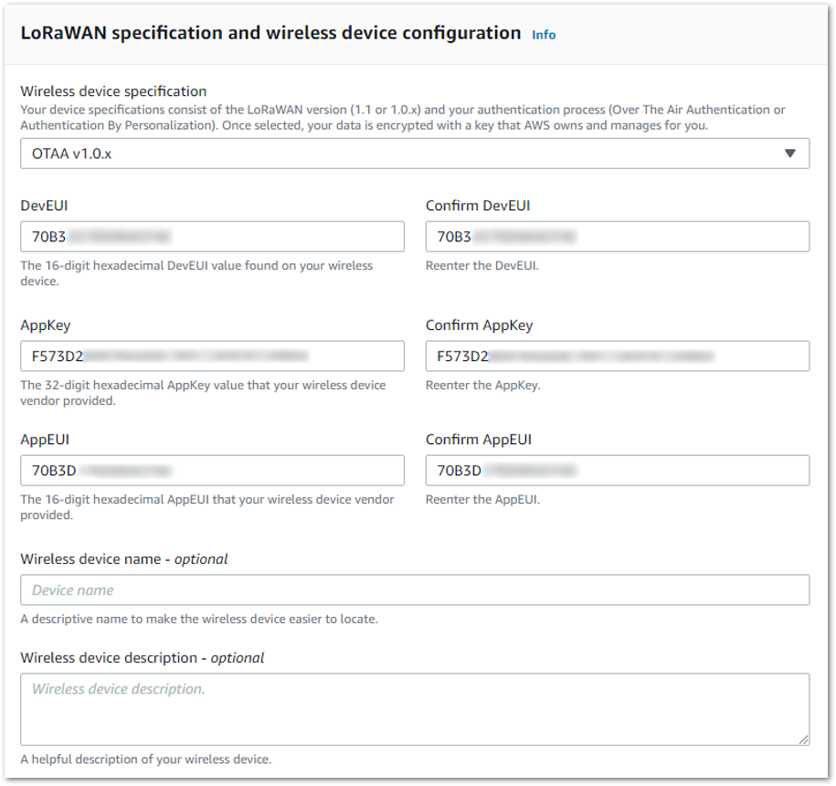 LoRaWAN specifications and wireless device configuration