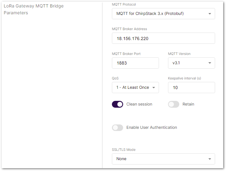 Configure MQTT Bridge parameters on ChirpStack