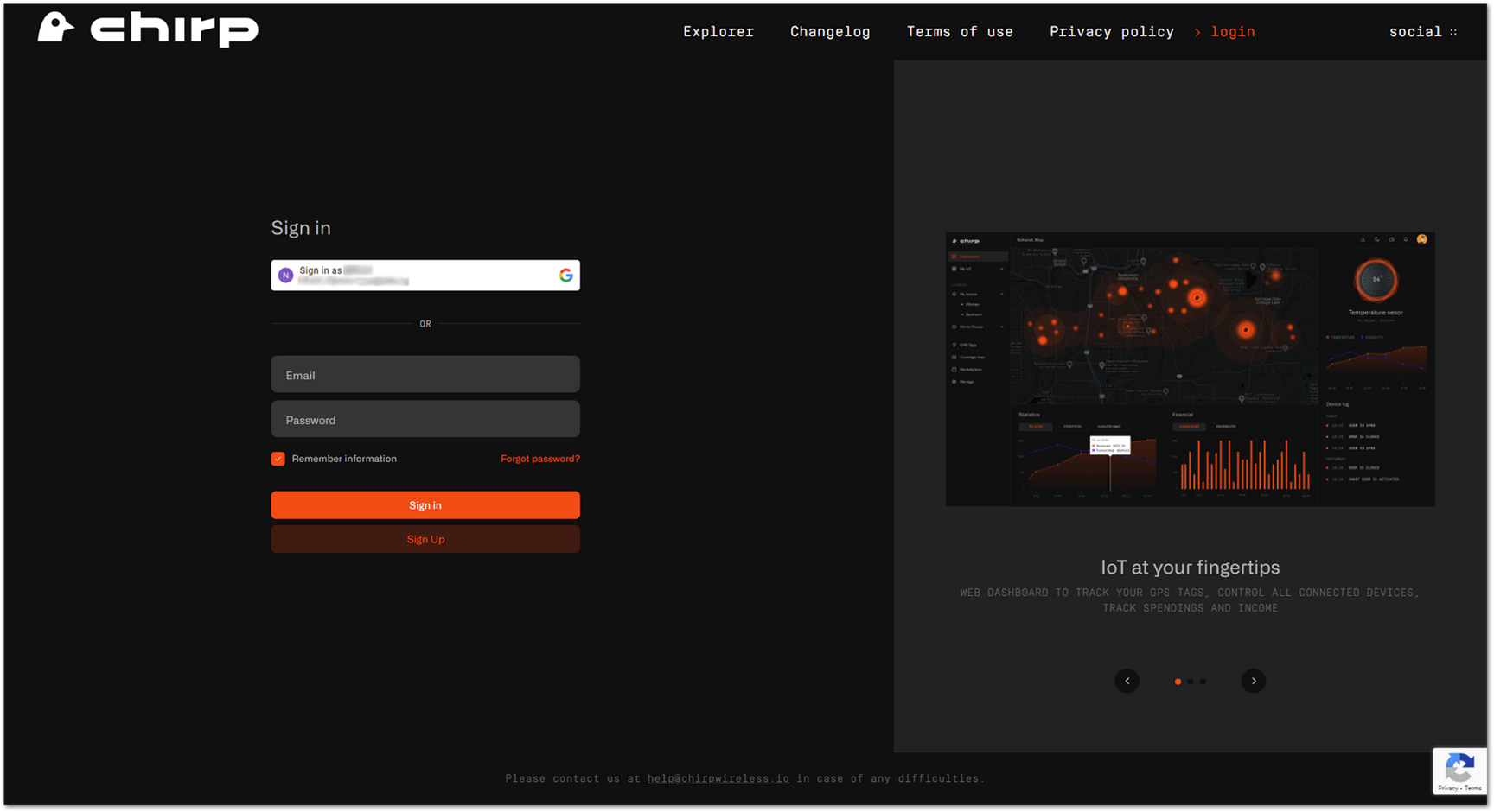 Chirp's login page