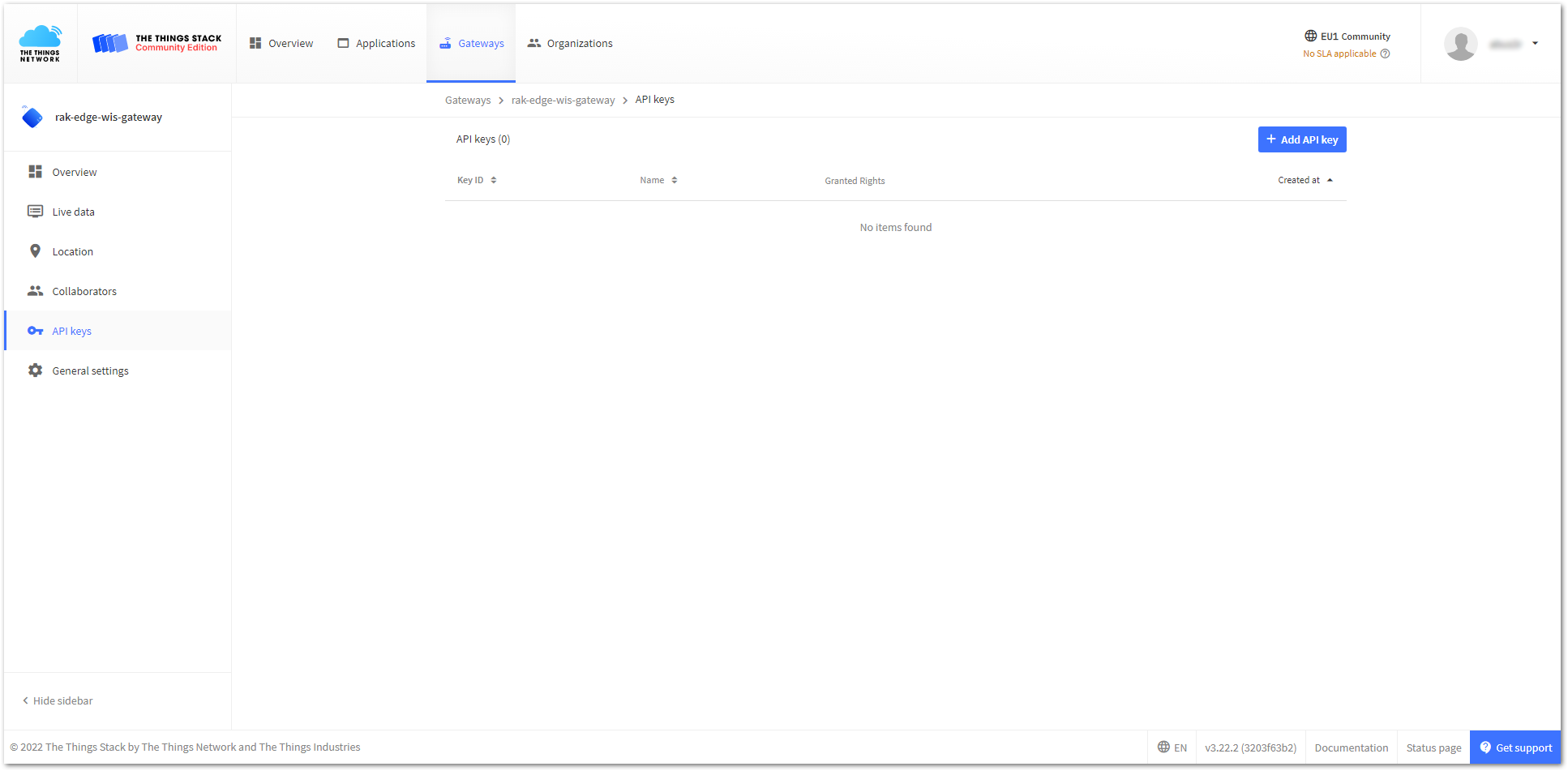 API key page