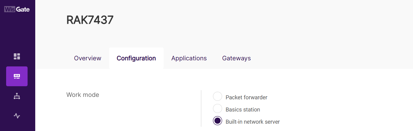 Set the gateway work mode