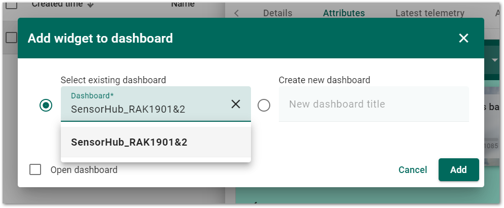 Select existing dashboard