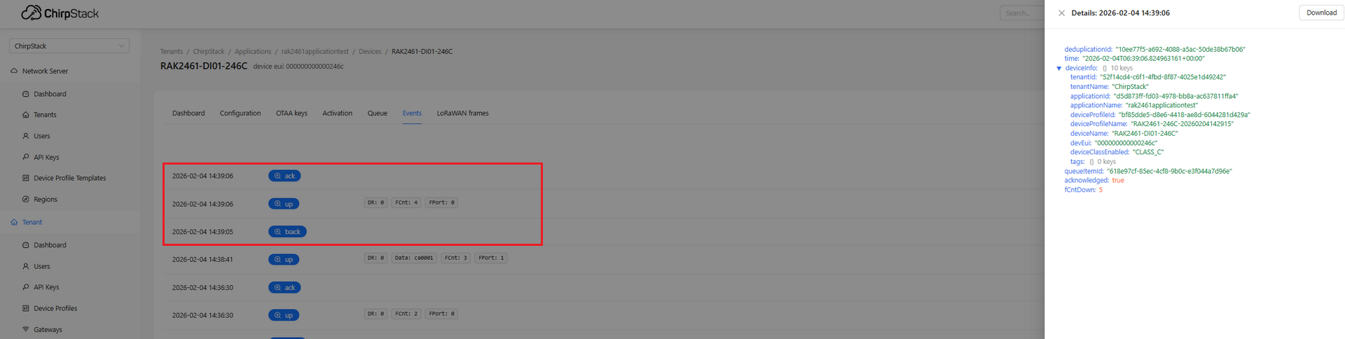 ChirpStack confirmed