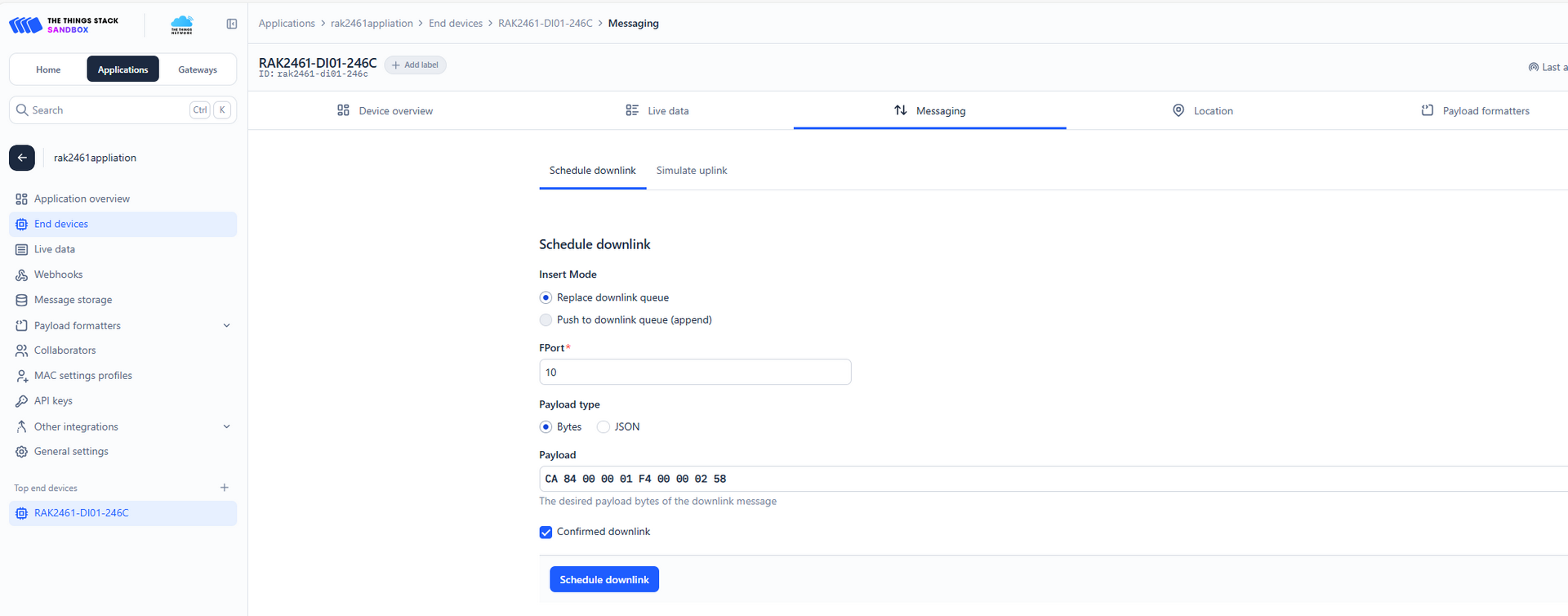 LoRaWAN Downlink TTN