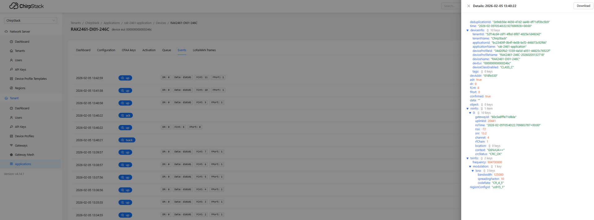 ChirpStack confirmed