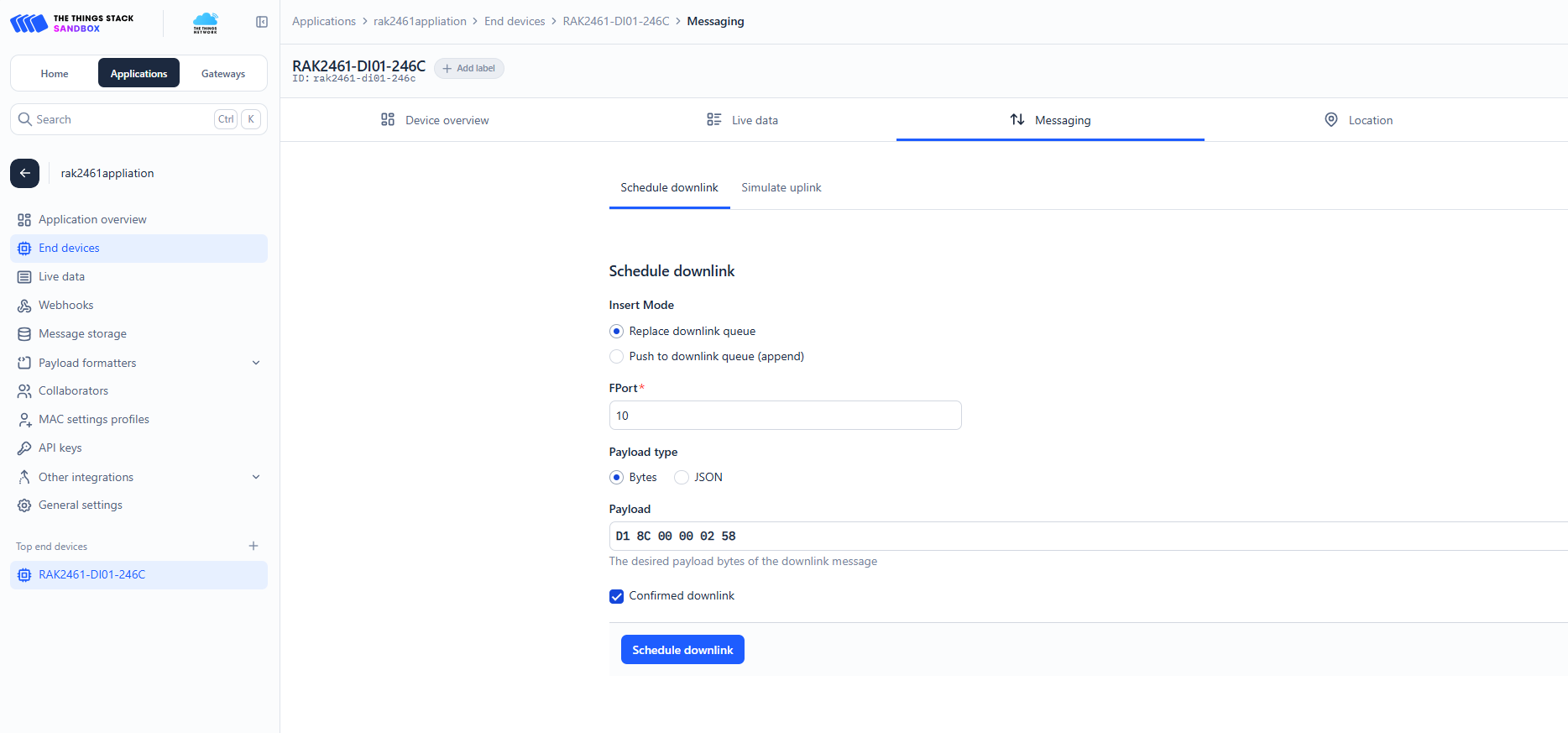 LoRaWAN Downlink TTN