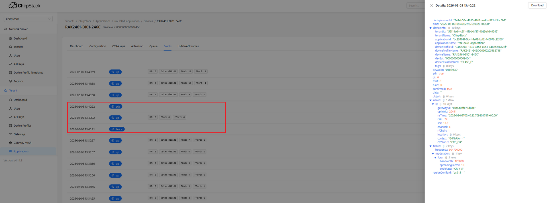 ChirpStack confirmed
