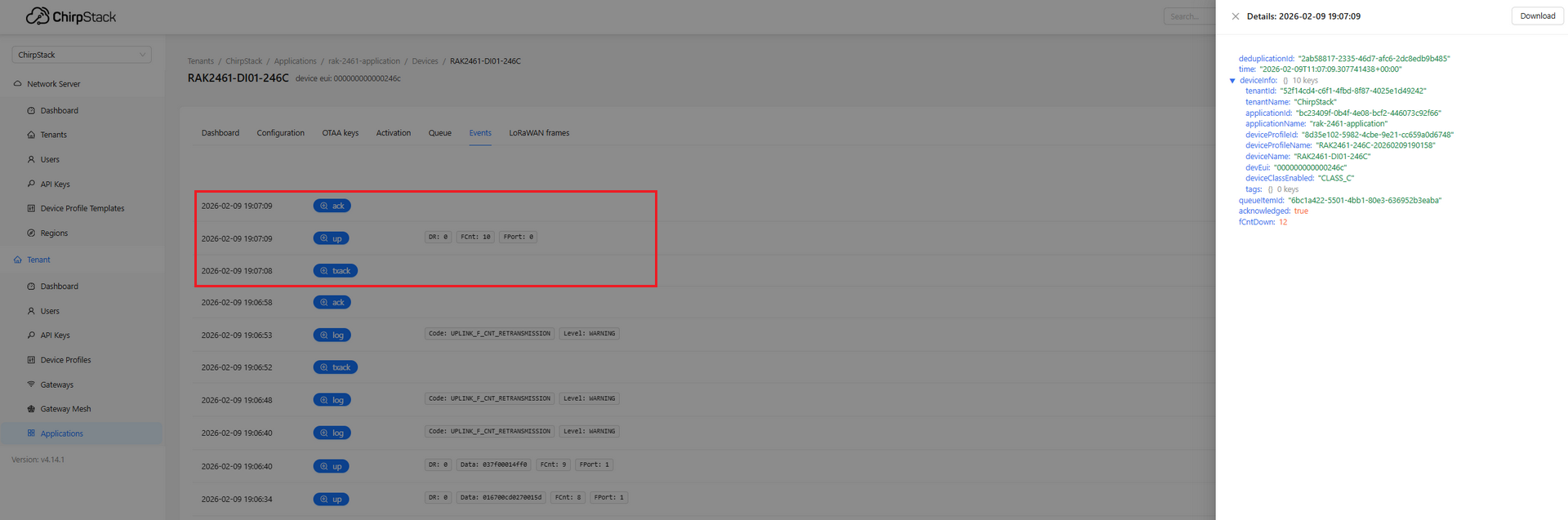 ChirpStack confirmed