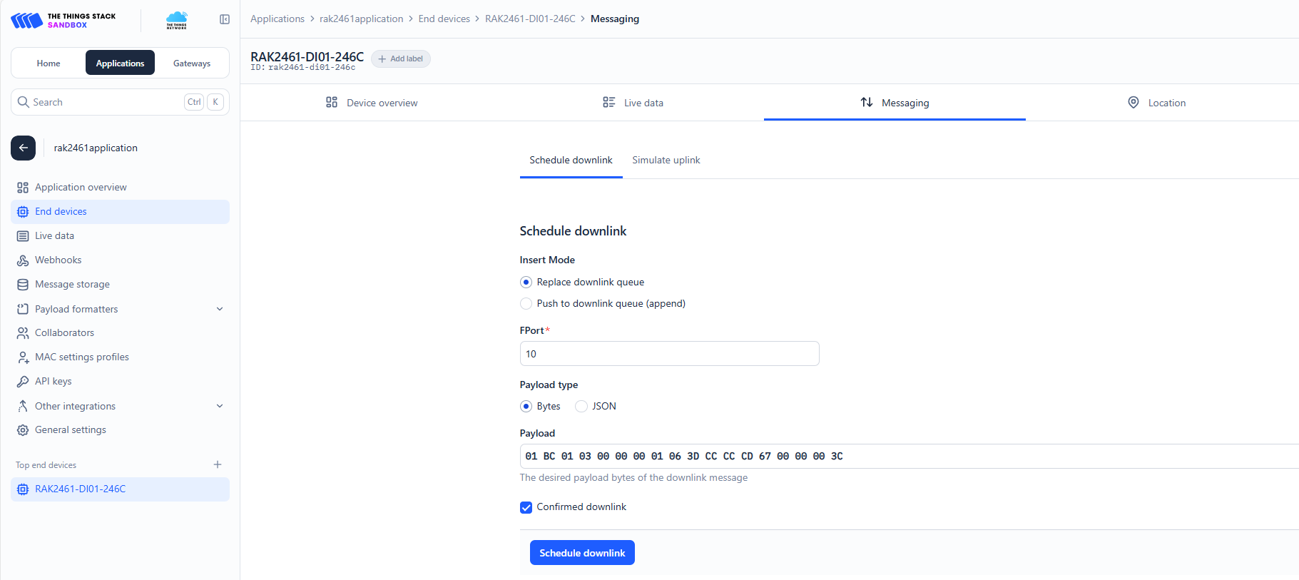 LoRaWAN Downlink TTN