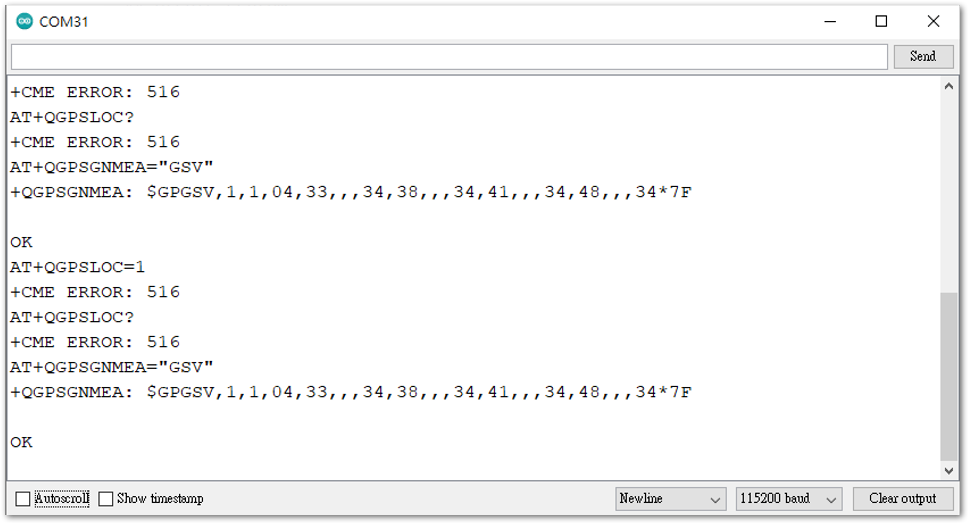 Serial Terminal output waiting for coordinates